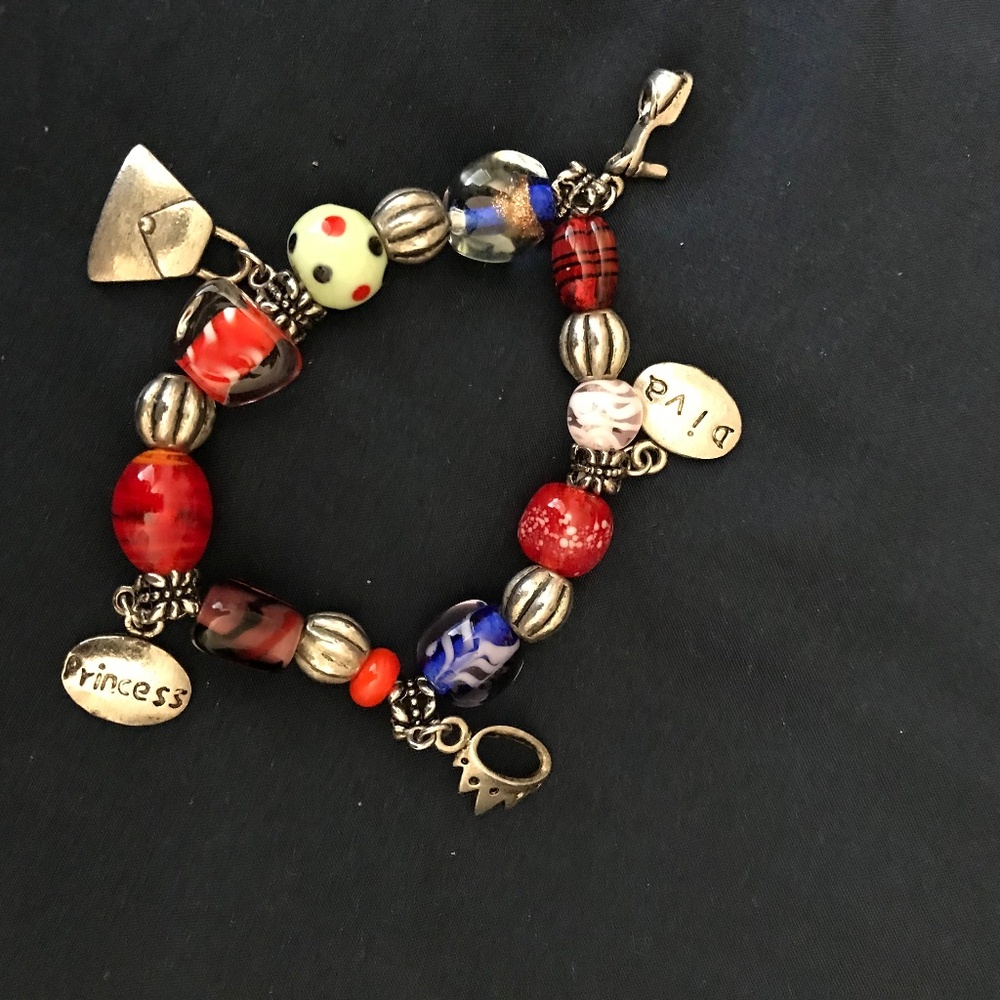 Murano Glass Bead Charm Stretch Bracelet